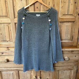 b - Sharp Medium‎ Gray Knit Sweater Puff Balls Chunky